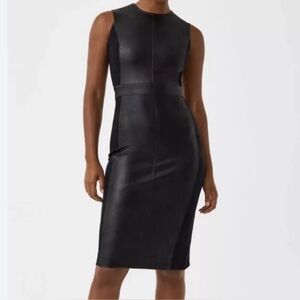 SPANX Women's Black Leather-Like Mixed-Media Sheath Pencil Head Turning Dress LG